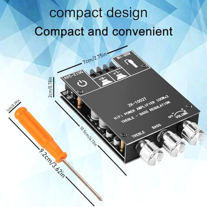 ZK-1002T Bluetooth Audio Amplifier Board,100W×2Power Amplifier,DC12-24V Bluetooth Audio Power Amplifier Board, Board with Treble and Bass Control,Supports AUX/Bluetooth - size: ZK-1002T