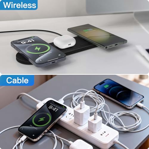ZealSound 3-in-1 Wireless Charging Pad, Fast Charger Mat with 36W Adapter for iPhone 17/16/15, Samsung Galaxy, Pixel, AirPods & Galaxy Buds, Ultra Slim Case Friendly PU Leather for Home Office Travel - color: Black 2