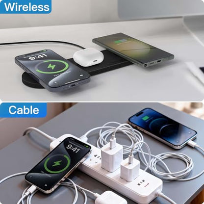 ZealSound 3-in-1 Wireless Charging Pad, Fast Charger Mat with 36W Adapter for iPhone 17/16/15, Samsung Galaxy, Pixel, AirPods & Galaxy Buds, Ultra Slim Case Friendly PU Leather for Home Office Travel - color: Black 2