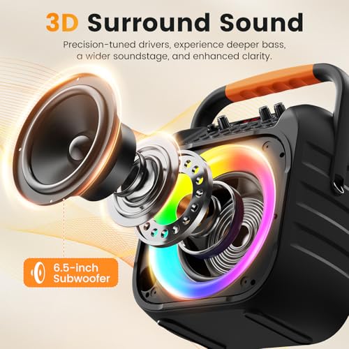 Karaoke Machine for Adults, Portable Bluetooth Karaoke Speaker with 2 Wireless Microphones, Echo Adjustment, LED Lights, PA System with 6.5" Subwoofer, Support TV/AUX/USB/TF Card (Black) - color: Jet Black