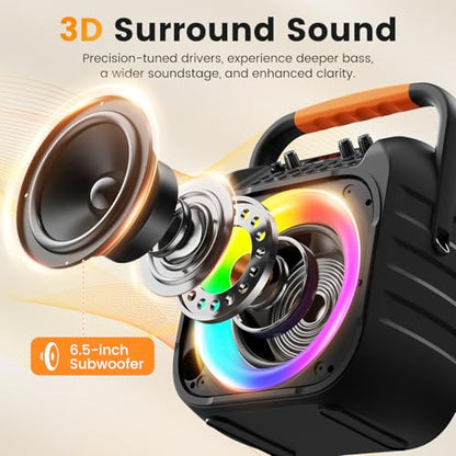 Karaoke Machine for Adults, Portable Bluetooth Karaoke Speaker with 2 Wireless Microphones, Echo Adjustment, LED Lights, PA System with 6.5" Subwoofer, Support TV/AUX/USB/TF Card (Black) - color: Jet Black