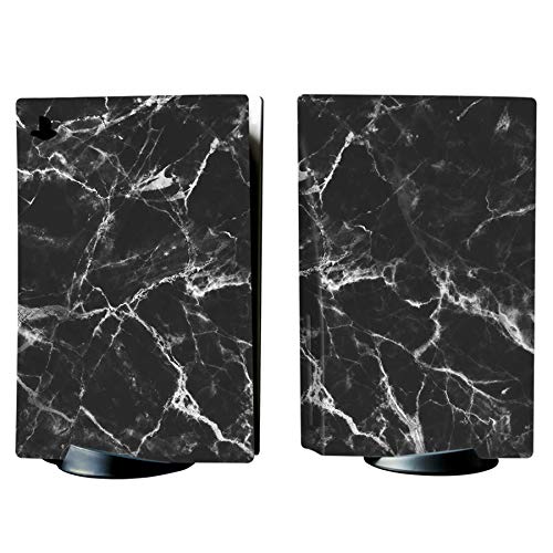 PlayVital Black White Marble Effect Full Set Skin Decal for ps5 Console Disc Edition, Sticker Vinyl Decal for ps5 Controller & Charging Station & Headset & Media Remote - color: Black White Marble