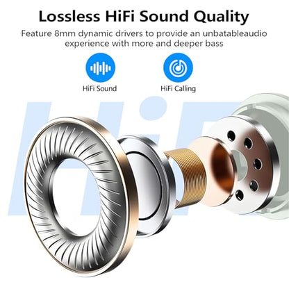 kurdene Wireless Earbuds Bluetooth 5.3 Light Weight in Ear Headphones | Premium Sound Bass Ear buds with Charging Case,Touch Control,Built in Mics Headset,Clear Calls for Sports Workout Light Blue - color: Light Blue