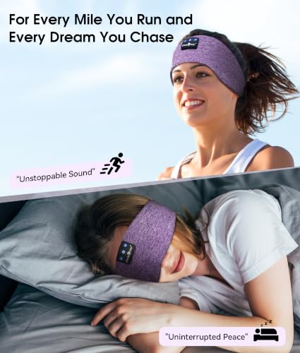 MUSICOZY Bluetooth 5.4 Sleep Headphones Headband Sports Wireless Audio | Earbuds 2 in 1 Design with Breathable Stretch Fabric, HD Stereo Sound Speakers for Workout Yoga Running, Nighttime Sleep Use - color: Purple