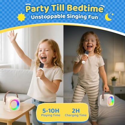 Karaoke Machine for Kids, Toys for 3-12 Years Old Girls Gifts, Kids Karaoke Microphone Machine Toy, Best Fun Christmas Birthday Gifts for 5 6 7 8 9 10 11 Years Teens Girl Boys Beige 2 Mic - color: Beige 2 Mics