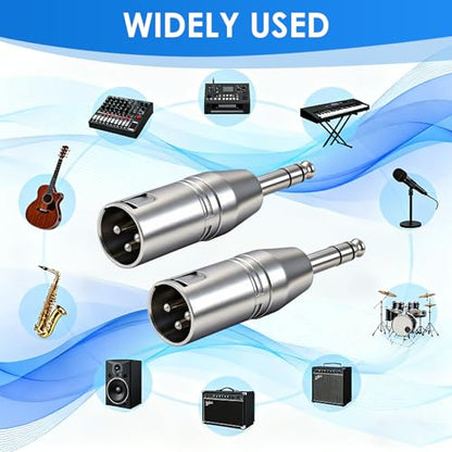 1/4" TRS to XLR Male Adapter, 2 Pack Balanced Audio Connector Quarter, 6.35mm Male Plug to Three Pin XLR Output for Mixer Microphone Amplifier Keyboard Guitar Interface Studio Equipment - color: Silver 1/4"TRS M to XLR M