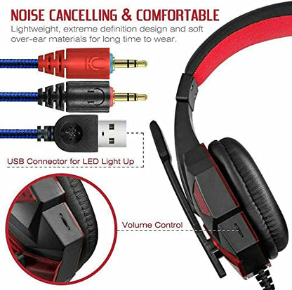 3.5mm Gaming Headset Mic LED Headphones Stereo Bass Surround for PC PS4 Xbox One (White & Blue) - color: White & Blue