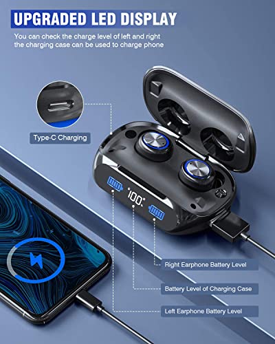 Wireless Earbuds 200hrs Bluetooth Playback, IPX7 Waterproof, Noise Canceling LED Power Display Earphones with Charging Case, In-Ear, Headphones with Mic for Phone Smart TV Laptop Computer Android iOS