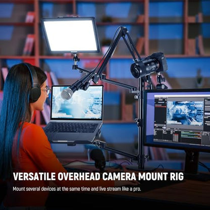NEEWER Overhead Camera Stand Desk Mount Rig with 4 Boom Arms for Photography Video Light Ring Light Phone Mount Webcam Mic Compact DSLR for Live Streaming Broadcast Online Teaching Meeting, DS007 - style: DS007