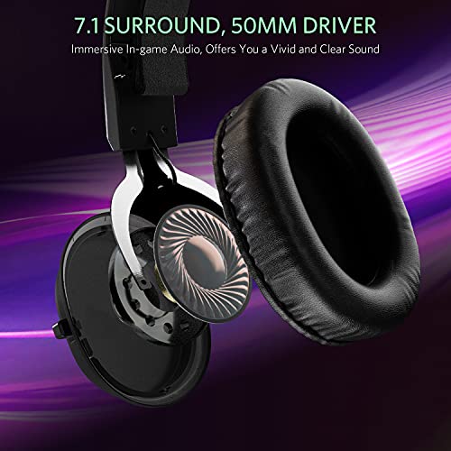 Gaming Headset with Surround Sound Stereo for Xbox One PS4 PC Switch Tablet, Noise Cancelling Over Ear Headphones with Mic, LED Light and Soft Memory Earmuffs for Laptop