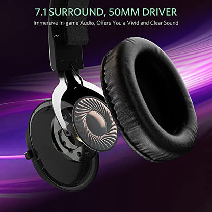 Gaming Headset with Surround Sound Stereo for Xbox One PS4 PC Switch Tablet, Noise Cancelling Over Ear Headphones with Mic, LED Light and Soft Memory Earmuffs for Laptop