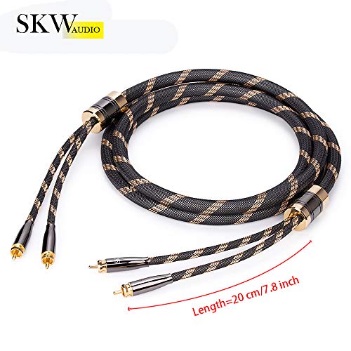 SKW Premium Audiophile Audio Cable - 2RCA Male to 2RCA Male Hi-Fi System Converter Adapter Shielded for Noise Reduction (12.8mm Diameter, 6.5ft/2M) - size: 6.5ft (2m)