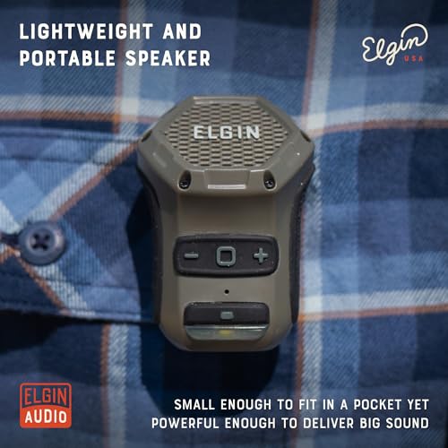 Elgin Thumper Mini Wearable Bluetooth Speaker, 35-Hour Battery Life, 50 ft Wireless Range, Water-Resistant, Magnetic Mount & Clip-On Design with LED Work Light for Jobsite, Outdoor & Everyday Use | 50 ft Wireless Range, 35-Hour Battery Life, Magnetic Moun
