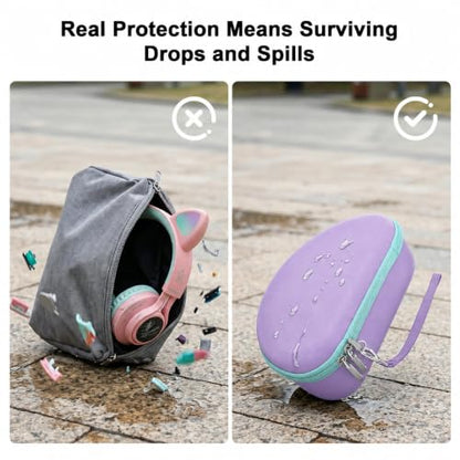 Headphone Case for Riwbox CT-7 Pink/for Jack CT-7S Cat Green 3.5mm/ for iClever IC-HS01/for Picun/for FosPower Bluetooth Wireless Over-Ear Headphones Headset Box Only,Purple | Headphone case for kids, hard EVA shell, mesh pocket, fits cat-ear over-ear mod