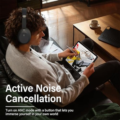 Y05 Bluetooth Headphones Wireless Over Ear with Microphone 48 Hours Playtime, High Sound Quality Foldable Soft Earpads Earphones for Travel - Space Grey