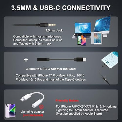 Callez Wired Computer Headset for PC Laptop Mac iPhone Samsung Zoom Teams | 3.5mm/USB-C Headset with Mic Noise Cancelling, Cell Phone Headphone for Work Call Center Home Office, in-line Controls - color: Gray