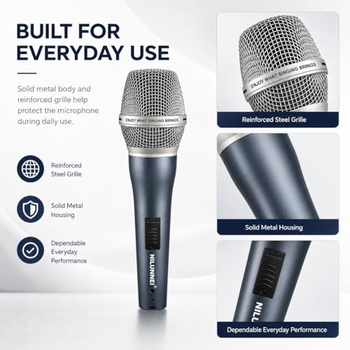 Professional Dynamic Microphone - Handheld Wired Microphone for Singing, for Speakers, Karaoke Machines, amplifiers, Mixers, with 14 Foot XLR to 1/4 inch Audio Cable and Desktop Stand Set
