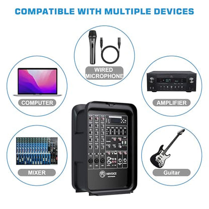 Professional Portable All-in-One Integrated 2-Way PA System Fixed Setup, Suitcase Design w/ 8-Channel Mixer, 2 Speaker Stands, Bluetooth, Mic for Performances, Presentations