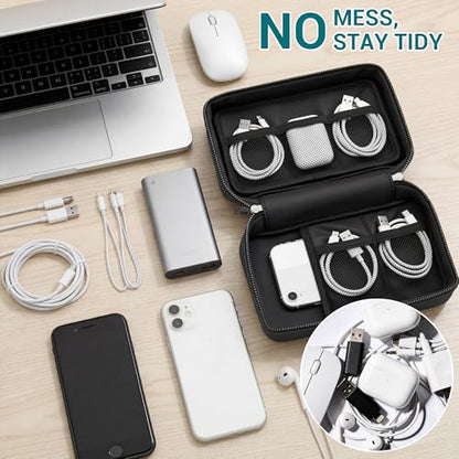 Fireproof Electronics Organizer Travel Case, Black | Water Resistant Tech Accessories Pouch, Explosion-proof Cord Storage Bag, Fireproof Zipper for Phone, Power Bank, Cables, USB