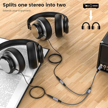 MOSWAG 1/4 inch TRS to Dual 1/8 Female Y Cable,6.35mm to Dual 3.5mm Female | Y Splitter Cable, 1/4 Inch to Dual 1/8 Inch Headphone Adapter Compatible Headphones etc