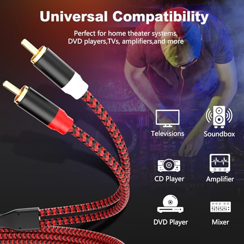 RCA Cable 3Ft,2Rca Male to 2-Rca Male Audio Stereo Subwoofer Cable [Hi-Fi Sound] Nylon-Braided Auxiliary Audio Cord for Home Theater, HDTV, Amplifiers, Hi-Fi Systems,Speakers and etc(3Ft/1M) - size: 3Ft/1M