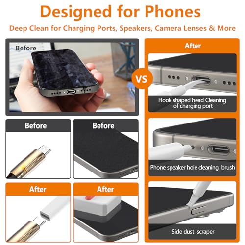 Cell Phone Cleaning Kit, iPhone Cleaning Kit for Charging Port Cleaner Keyboard Cleaning Kit for Airpods/Android/USB C/Earbuds/Laptop/iPad/Camera Lens with Stylus Pen (White, Elite Pack) - color: White (Elite Pack)