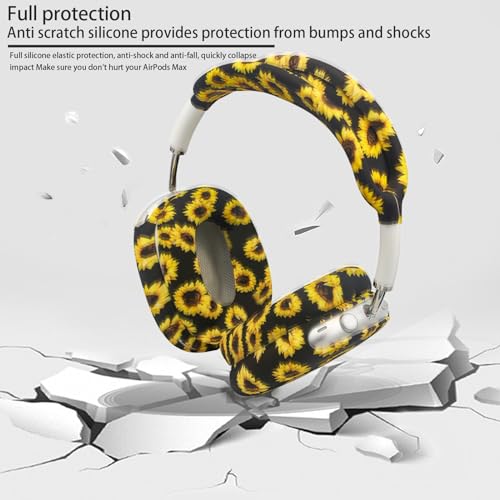 4 in 1 Silicone Case Cover Compatible with Apple Airpods Max 2/1 Headphones(2026/2024/2020), Printed Ear Pad Case Cover Ear Cups Cover and Headband Cover Headband Pad Accessories (Sunflower) - color: Sunflower