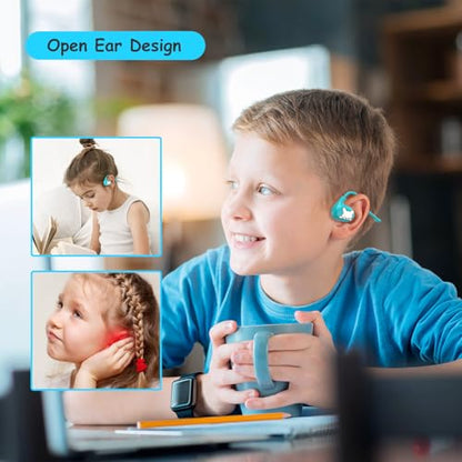 Kids Headphones, LK15 Open Ear Bluetooth Headphones with Air Conduction | Ultra-light, 85dB Volume Limiting Wireless headphone for Children Teens Boys Girls (Blue) - color: Blue