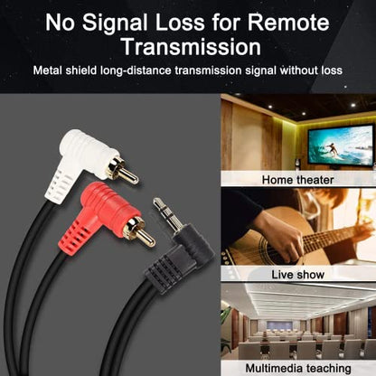 XMSJSIY 90 Degree Right Angle 3.5mm to 2 RCA Cable, Angle 1/8" 3.5mm TRS