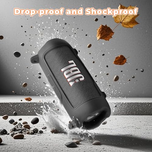 Silicone Cover Compatible with JBL Flip 7 Waterproof Portable Speaker with Shoulder Strap (Black) - color: Black