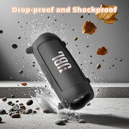 Silicone Cover Compatible with JBL Flip 7 Waterproof Portable Speaker with Shoulder Strap (Black) - color: Black