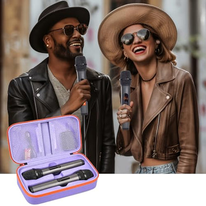 Wireless Microphone Case Compatible with JBL Wireless Two Microphone System, Handheld Dual Mic Travel Bag for Singing or Karaoke for Receivers, Adapters, AA Batteries - color: Purple