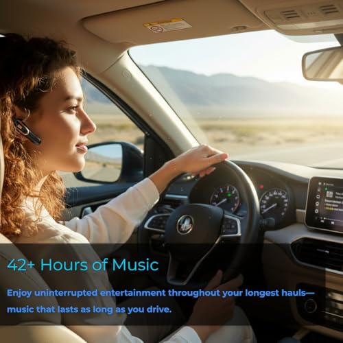 Trucker Bluetooth Headset Wireless, 38H Talk Time Bluetooth 6.0 Headphones with Dual Mic Noise Cancelling, Lightweight Hands-Free Earpiece for Truck Taxi Delivery Drivers, Long Battery Life Headset