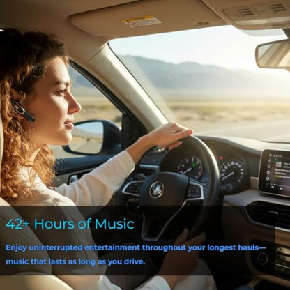 Trucker Bluetooth Headset Wireless, 38H Talk Time Bluetooth 6.0 Headphones with Dual Mic Noise Cancelling, Lightweight Hands-Free Earpiece for Truck Taxi Delivery Drivers, Long Battery Life Headset