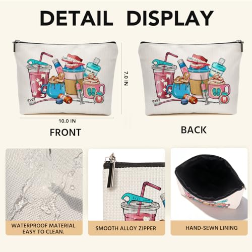 JIUWEIHU Dental Coffee Lover Makeup Bag, Funny Dentist Dental Cosmetic Bags | Travel Organizer Bag Zipper Pouch, Christmas Birthday Gifts for Dental Students Women Friend Colleague Sister - color: Multicolor 0061