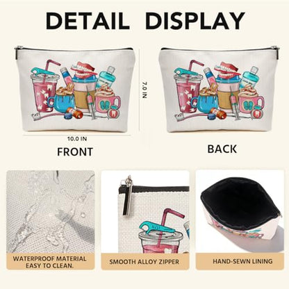 JIUWEIHU Dental Coffee Lover Makeup Bag, Funny Dentist Dental Cosmetic Bags | Travel Organizer Bag Zipper Pouch, Christmas Birthday Gifts for Dental Students Women Friend Colleague Sister - color: Multicolor 0061