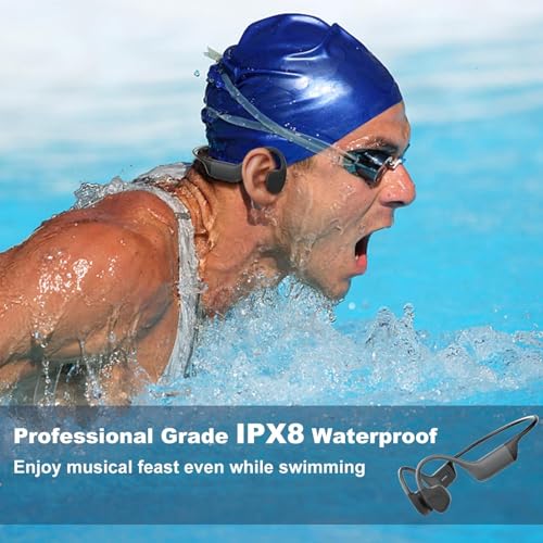 Bone Conduction Headphones Swimming,IP68 Waterproof,Bluetooth 5.4, Built-in 32GB TF Swimming Headphones Underwater Music Player, Open Ear Bluetooth Earbuds