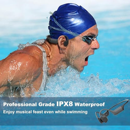 Bone Conduction Headphones Swimming,IP68 Waterproof,Bluetooth 5.4, Built-in 32GB TF Swimming Headphones Underwater Music Player, Open Ear Bluetooth Earbuds