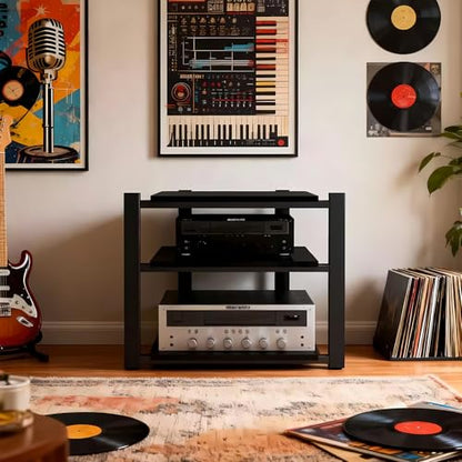 Heavy Duty Audio Rack Tower, Av Media Player Stand with Wooden Shelves, Black Cd Stereo Equipment Cabinet, Suitable for Home,Office/Audio Video/Theate (Black, 3 Tier) - size: 3 Tier