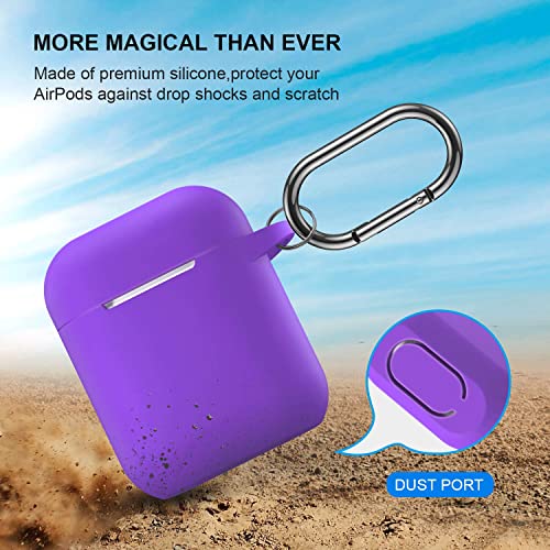 Compatible with AirPods Case Cover, Full Protective Silicone Skin Dust-Proof Designed for Apple AirPods 1st 2nd Generation with Keychain, Front LED Visible, Purple - color: C-Purple