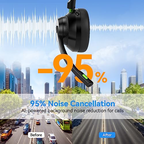 AUSDOM Trucker Bluetooth Headset with Microphone: A2301 Wireless 5.2 On-Ear Headset with AI Noise Cancelling Mic & Mute Button, 50H Playtime for Work from Home Office Call Center Cellphones Laptop