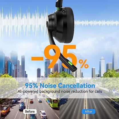 AUSDOM Trucker Bluetooth Headset with Microphone: A2301 Wireless 5.2 On-Ear Headset with AI Noise Cancelling Mic & Mute Button, 50H Playtime for Work from Home Office Call Center Cellphones Laptop