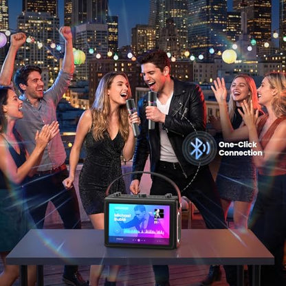 Karaoke Machine with Lyrics Display, Built-in 10.1 inch HD Screen | Supports WiFi HDMI Bluetooth USB TF and Echo, Portable Karaoke System for Adults, with 2 Wireless Microphones for Home Party