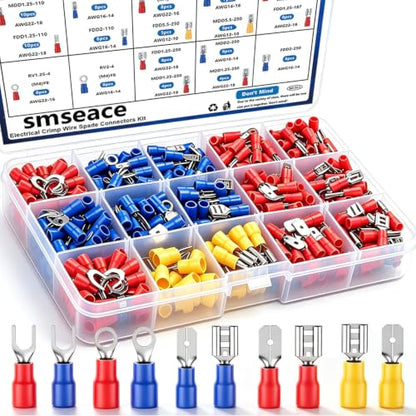 smseace Wire Crimp Connectors 2.8mm/4.8mm/6.3mm 22-10AWG Male and Female Connector kit Insulated Wire Spade/Fork/Ring Electrical Speaker Connector - size: 125Pcs