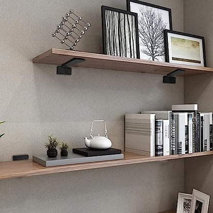 HITOMEN Heavy Duty Floating Shelf Brackets, 12-Inch (1/5'' Thick) Hidden Shelves Hardware, Cast Iron L Brackets, Rustic Industrial Black Metal Wall Shelving Supports, 6 Pack - size: 12 Inch, style: 6 Pack