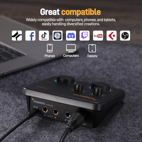 MAONO PS22 Lite USB Audio Interface for PC for Guitar & Vocals Streaming | Low-noise preamp, 24-bit/192kHz, loopback, ASIO driver, routing software, for home studio, DAW recording, OBS, creators