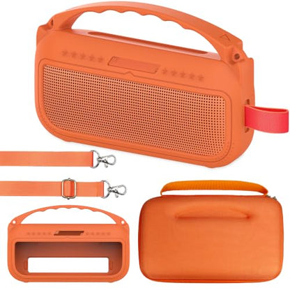JCHPINE Silicone Cover and Carrying Case for Bose SoundLink Flex Speaker | Protective Cases with Handle and Shoulder Strap, Soft Silicone Cover and Hard Travel Case (Orange) - color: Orange Case