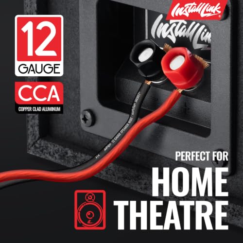Install Link 12 AWG Gauge Speaker Wire (100 Feet) Car or Home Theater (CCA) | 12/2 Speaker Cable, 2-Conductor, Frosted Red/Black, Easy Strip, Polarity ID, for Car Audio & Home Stereo - color: Frosted Red/Black