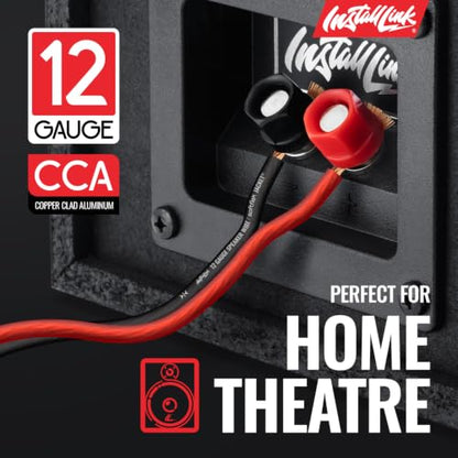 Install Link 12 AWG Gauge Speaker Wire (100 Feet) Car or Home Theater (CCA) | 12/2 Speaker Cable, 2-Conductor, Frosted Red/Black, Easy Strip, Polarity ID, for Car Audio & Home Stereo - color: Frosted Red/Black