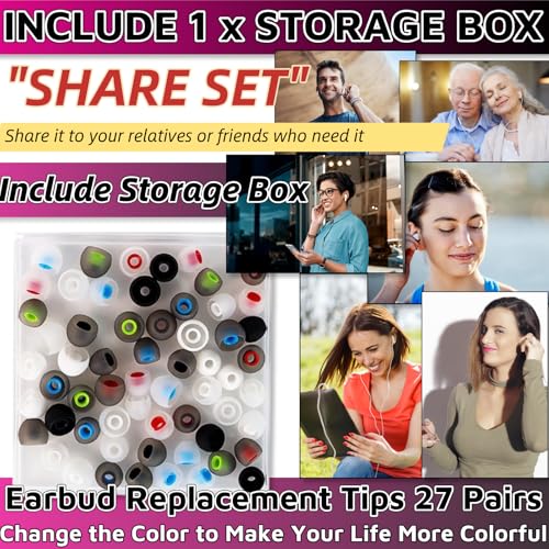 Earbud Replacement Tips 54Pcs S+M+L，Ear Bud Rubber Tips Silicone Earbud Tips Earbud Covers Silicone Tips Headphone Covers for Ears Headphone Ear Covers Replacement (Inner Hole 3.8mm -5.1mm)
